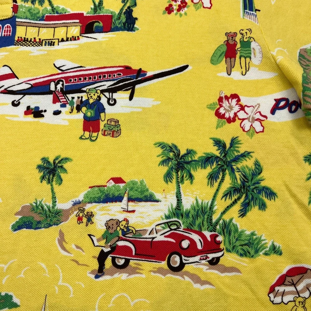 NEW Polo Ralph Lauren Shirt Mens XLT Yellow Hawaiian Tropical Aloha Bear Mesh